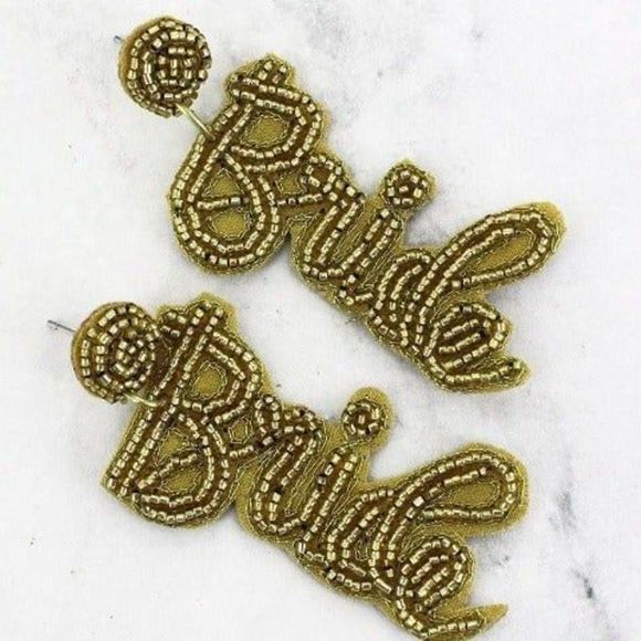 Gold Seed Bead "Bride" Earrings - Picture 1 of 2